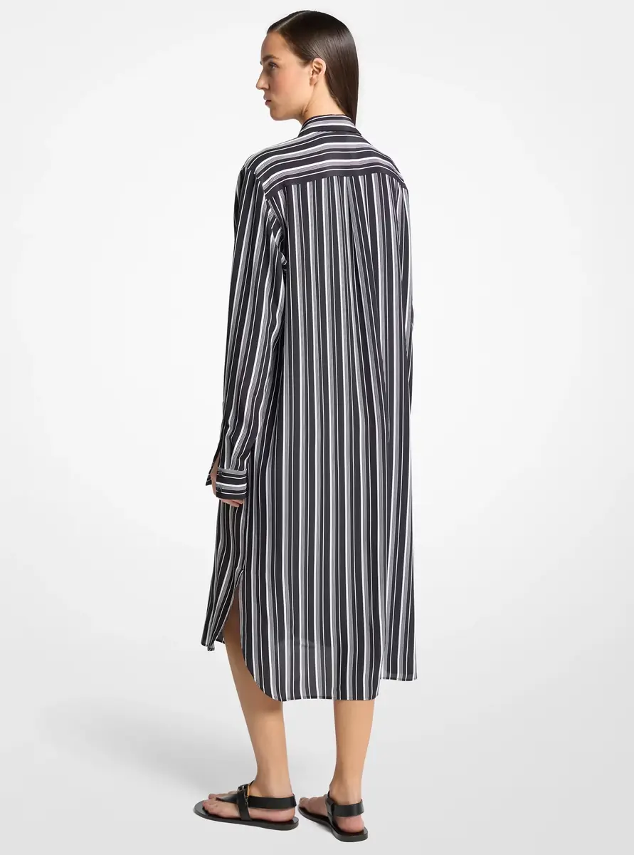Michael Kors Collection Striped Silk Crepe De Chine Shirtdress in Black | Thumbnail 2 Michael Kors Collection Striped Silk Crepe De Chine Shirtdress in Black | Thumbnail 2