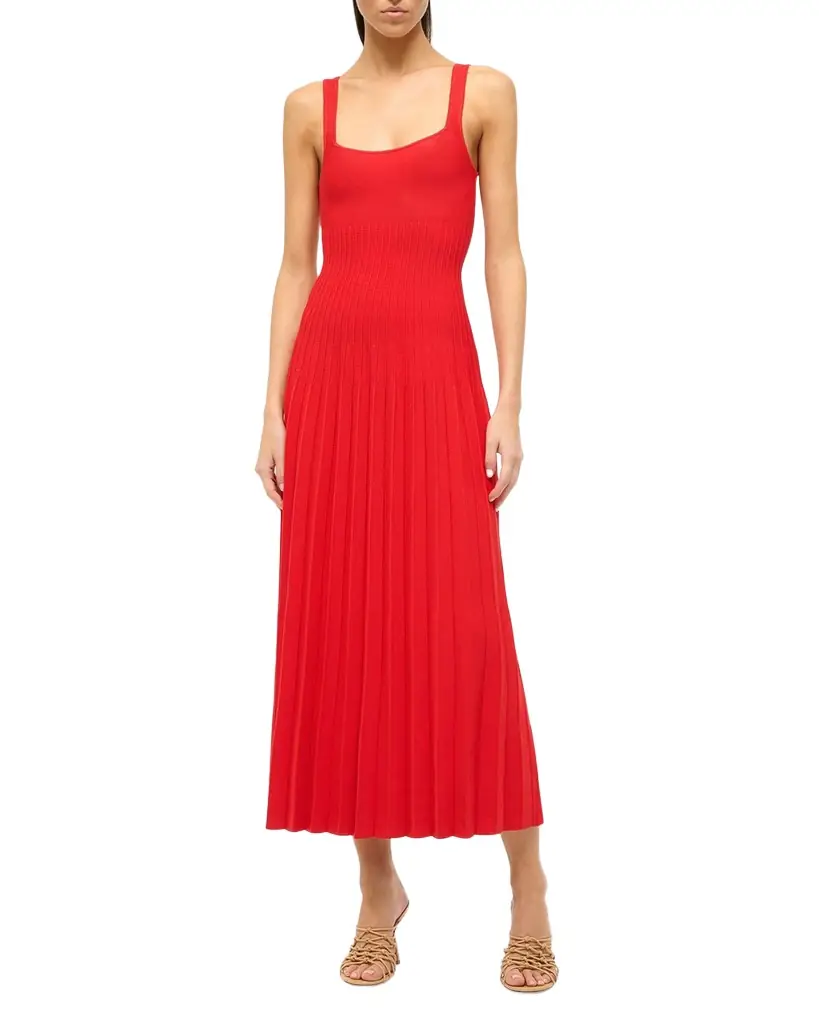 Staud Ellison Square-Neck Sleeveless Stitched Midi Dress | Image 1 Staud Ellison Square-Neck Sleeveless Stitched Midi Dress | Image 1