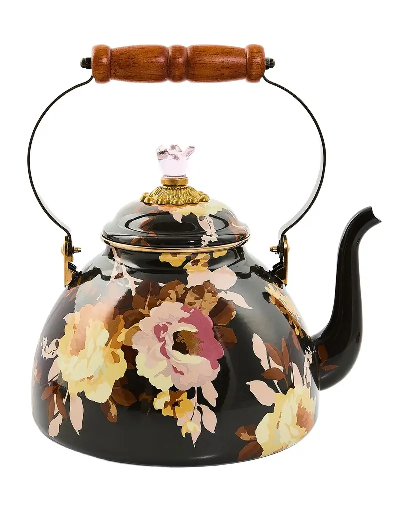 MacKenzie-Childs Wild Rose Mocha 3-Quart Tea Kettle | Image 1 MacKenzie-Childs Wild Rose Mocha 3-Quart Tea Kettle | Image 1