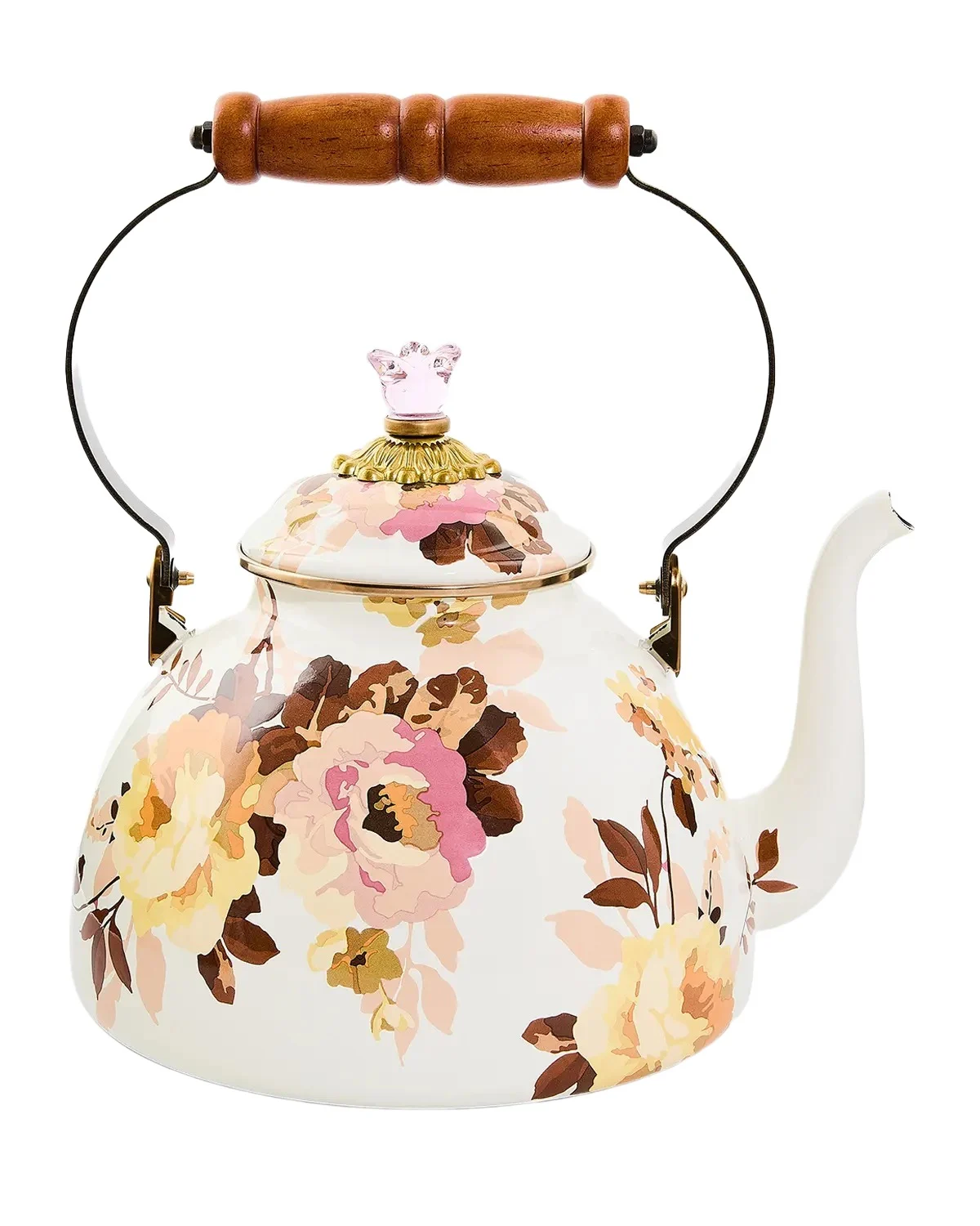 MacKenzie-Childs Wild Rose White 3-Quart Tea Kettle
