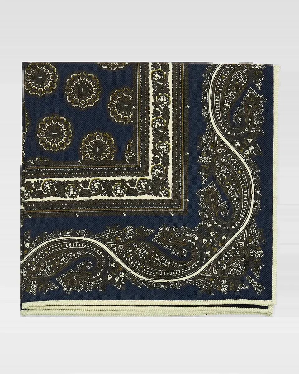 dunhill Men's Paisley Medallion Mulberry Silk Pocket Square | Thumbnail 2 dunhill Men's Paisley Medallion Mulberry Silk Pocket Square | Thumbnail 2