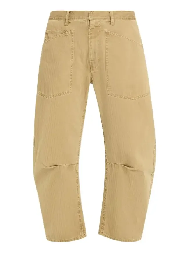Shon Herringbone Barrel-Leg Ankle Pants