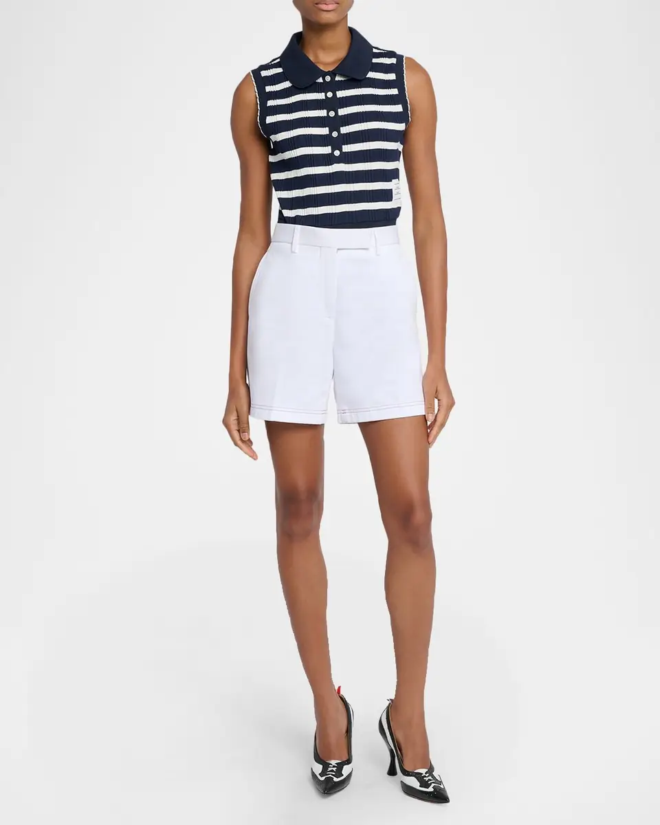 Thom Browne Striped Ladder Rib Sleeveless Polo Top | Thumbnail 2