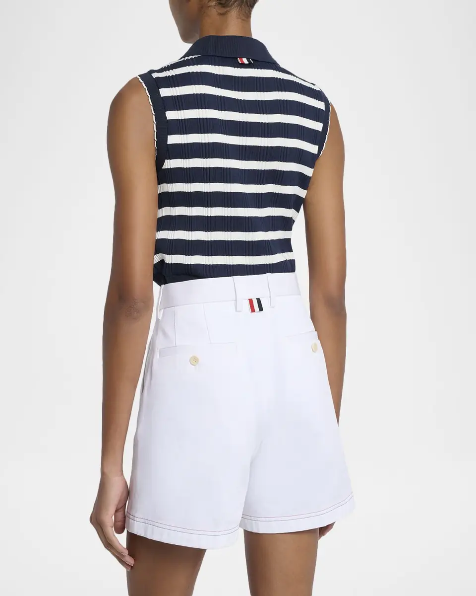 Thom Browne Striped Ladder Rib Sleeveless Polo Top | Thumbnail 3
