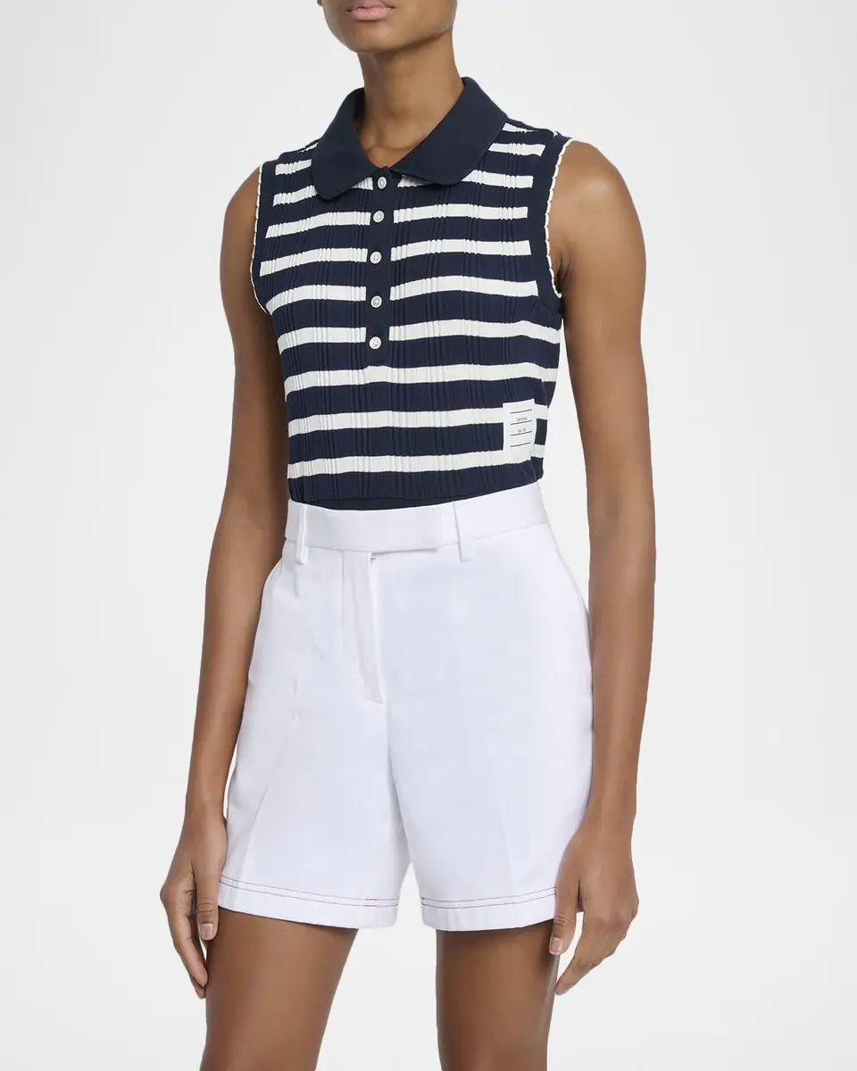 Thom Browne Striped Ladder Rib Sleeveless Polo Top | Thumbnail 4