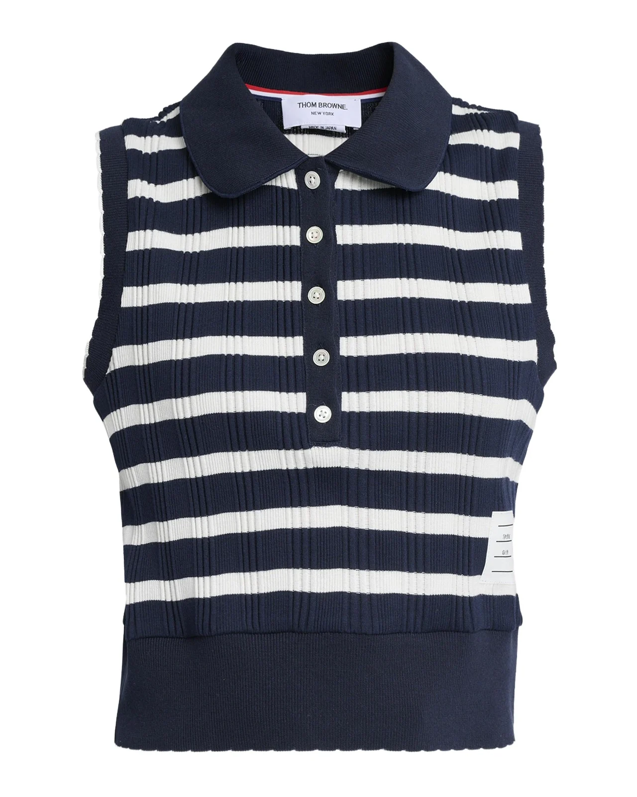 Thom Browne Striped Ladder Rib Sleeveless Polo Top