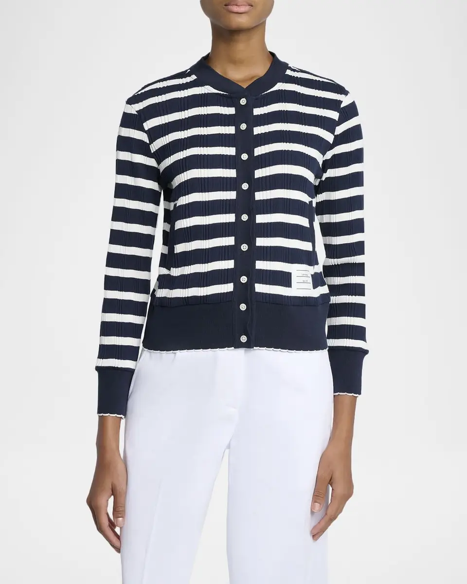 Thom Browne Striped Cotton Rib Crewneck Cardigan | Thumbnail 4