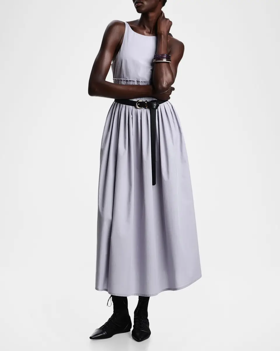 Emporio Armani Pleated Cotton Poplin Midi Dress | Thumbnail 2