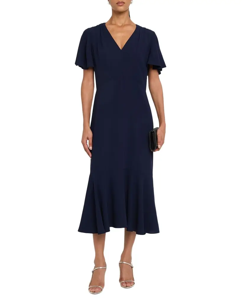 Shoshanna Lorrie Flounce Crepe Midi Dress | Image 1 Shoshanna Lorrie Flounce Crepe Midi Dress | Image 1