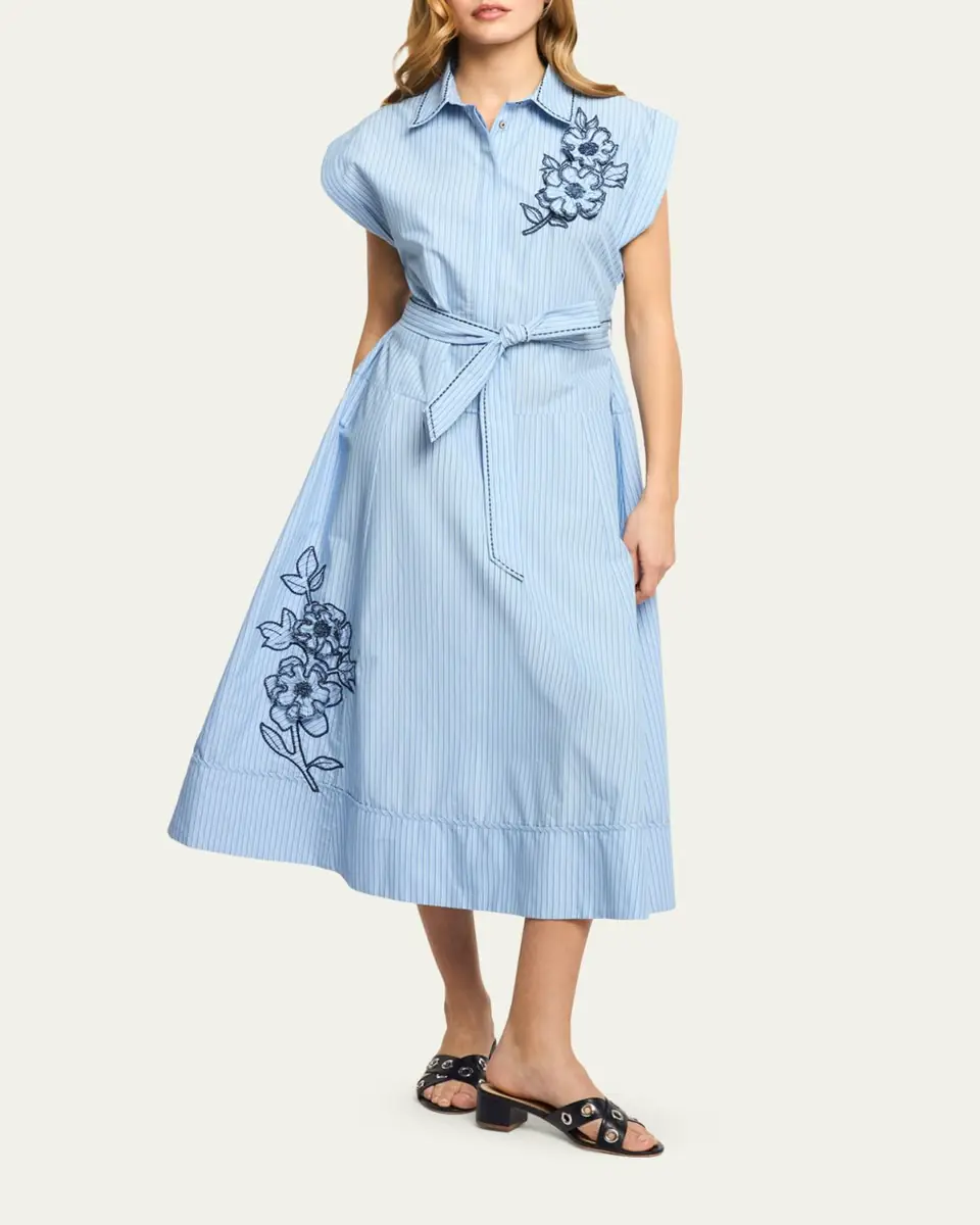 Cinq à Sept Callie Pinstripe Floral Midi Dress | Thumbnail 2