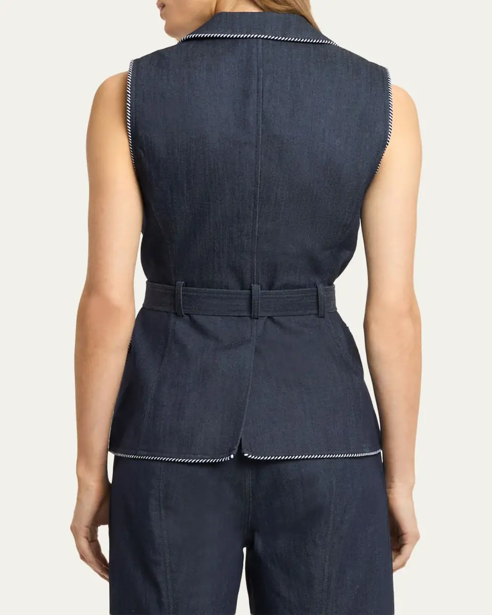 Cinq à Sept Tailored Twist-Trim Denim Vest | Thumbnail 2