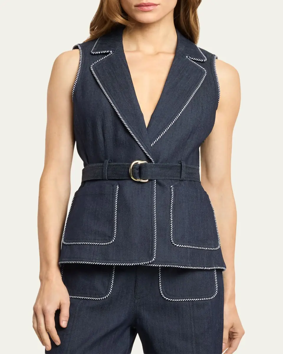 Cinq à Sept Tailored Twist-Trim Denim Vest | Thumbnail 3