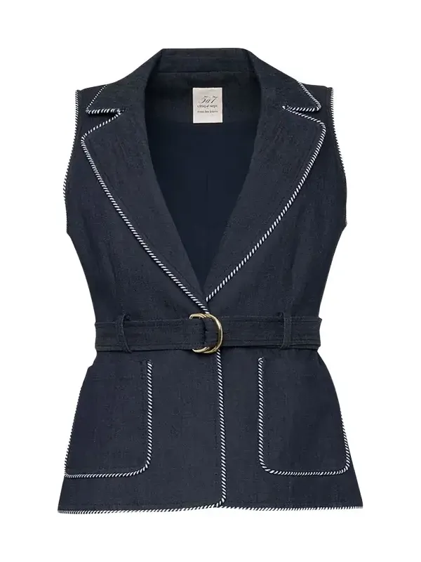 Cinq à Sept Tailored Twist-Trim Denim Vest
