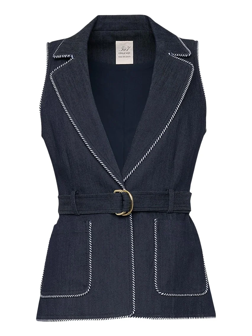 Cinq à Sept Tailored Twist-Trim Denim Vest