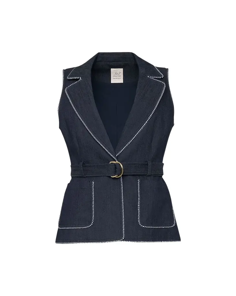 Cinq à Sept Tailored Twist-Trim Denim Vest | Image 1 Cinq à Sept Tailored Twist-Trim Denim Vest | Image 1