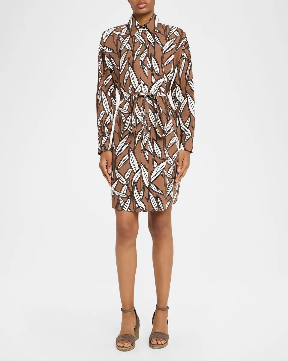 Brunello Cucinelli Collared Long-Sleeve Leaf-Print Cotton Dress | Thumbnail 2 Brunello Cucinelli Collared Long-Sleeve Leaf-Print Cotton Dress | Thumbnail 2