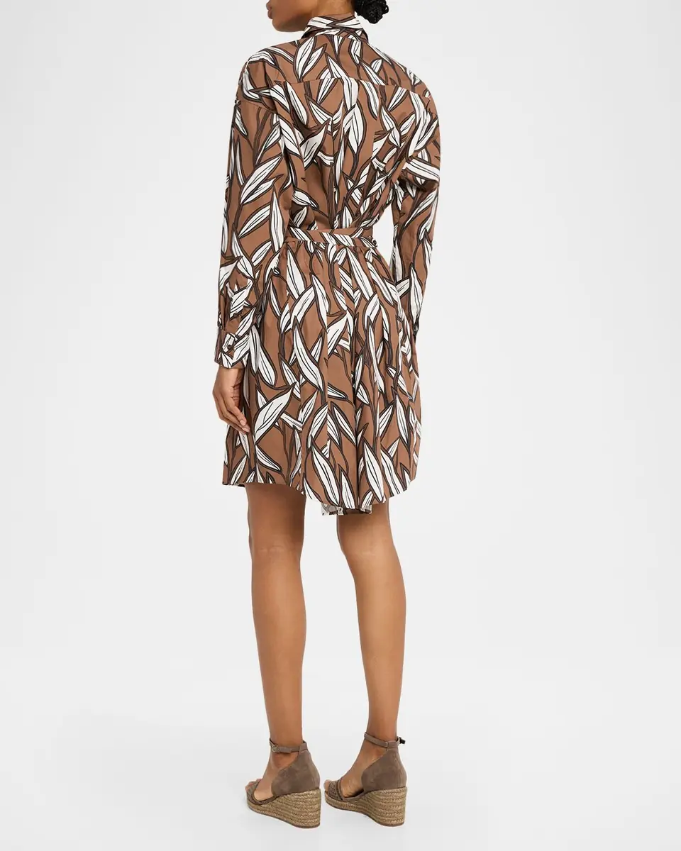 Brunello Cucinelli Collared Long-Sleeve Leaf-Print Cotton Dress | Thumbnail 3 Brunello Cucinelli Collared Long-Sleeve Leaf-Print Cotton Dress | Thumbnail 3