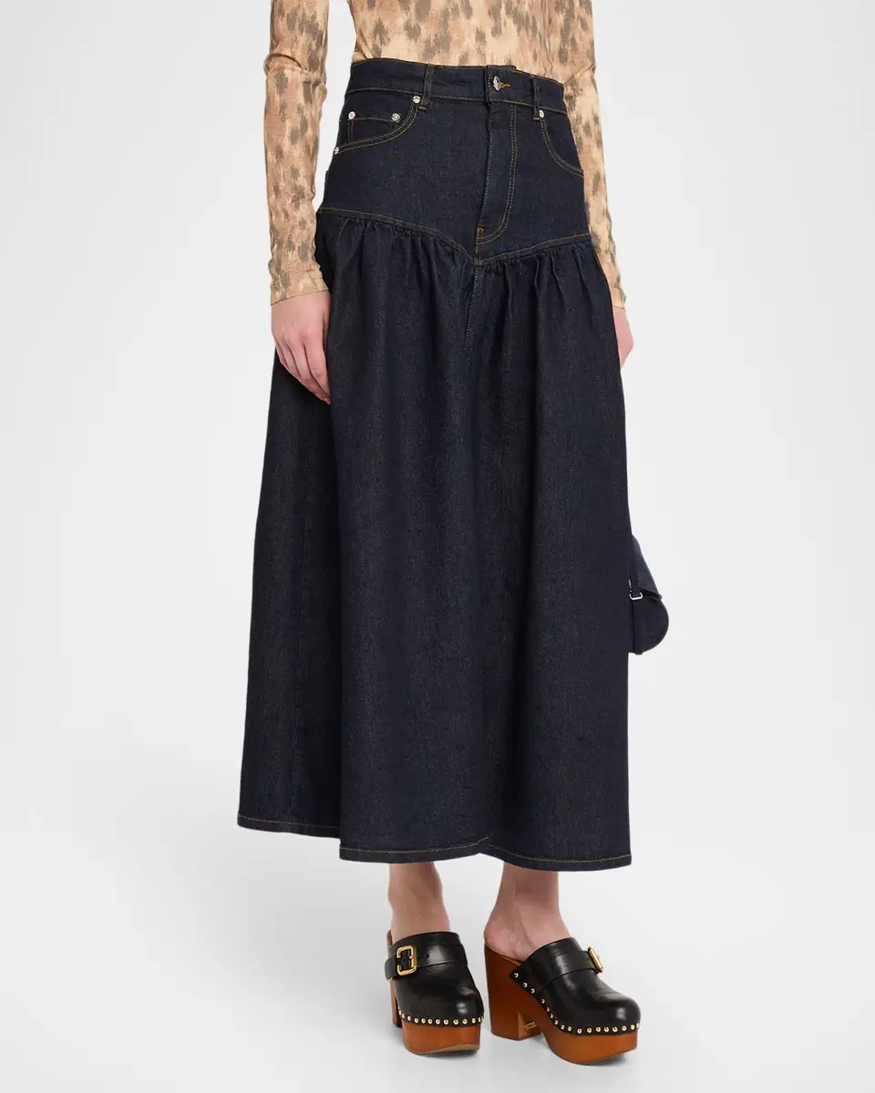 Ganni Stretch Denim Midi Skirt | Thumbnail 4