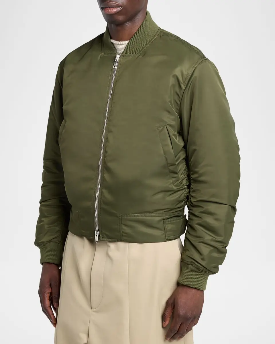 Bottega Veneta Men's Intrecciato-Patch Nylon Bomber Jacket | Thumbnail 4 Bottega Veneta Men's Intrecciato-Patch Nylon Bomber Jacket | Thumbnail 4
