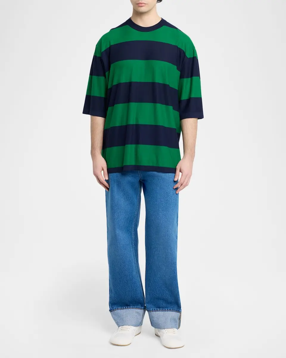 Bottega Veneta Men's Cashmere Wide-Stripe Oversized Crewneck T-Shirt | Thumbnail 2