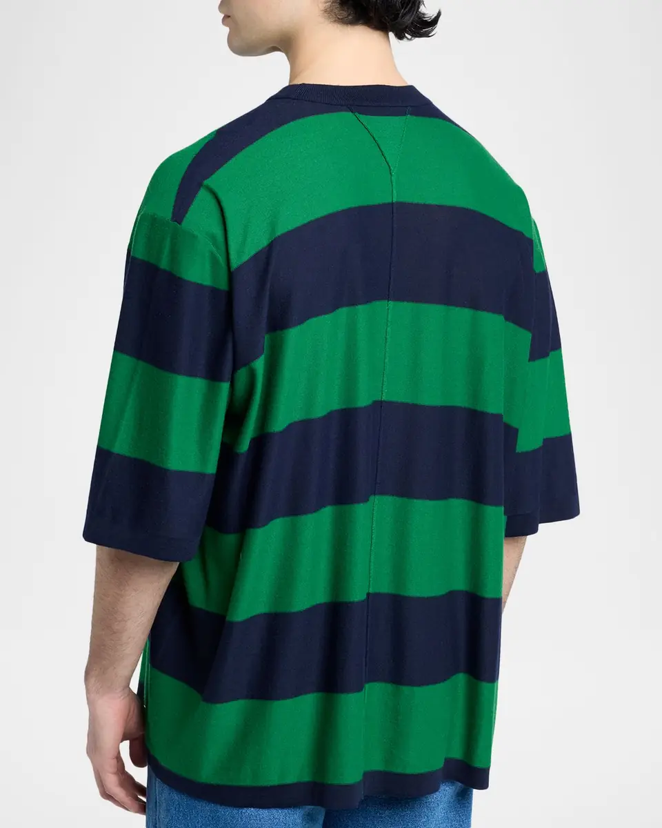 Bottega Veneta Men's Cashmere Wide-Stripe Oversized Crewneck T-Shirt | Thumbnail 3