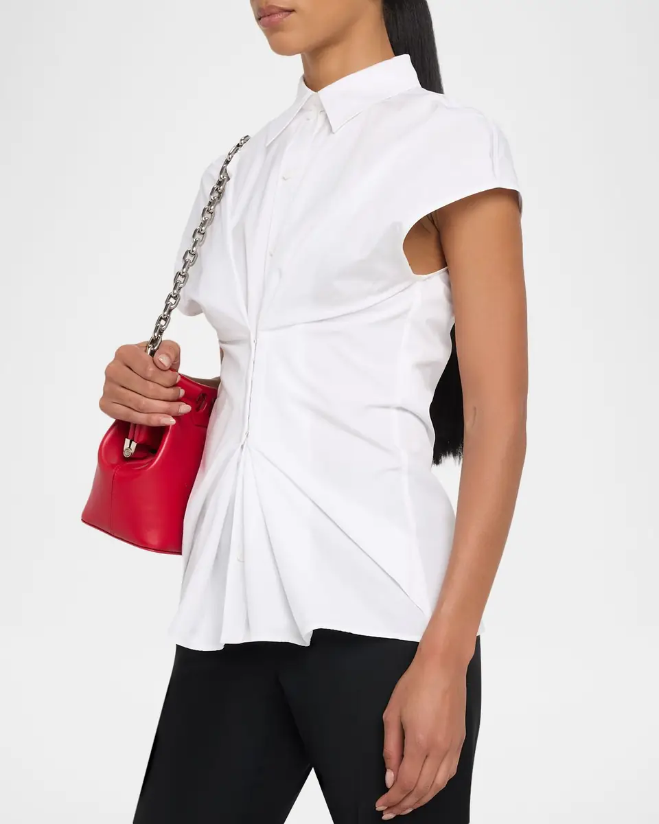 Alexander McQueen Responsible Cotton Gathered-Waist Button-Down Shirt | Thumbnail 4 Alexander McQueen Responsible Cotton Gathered-Waist Button-Down Shirt | Thumbnail 4