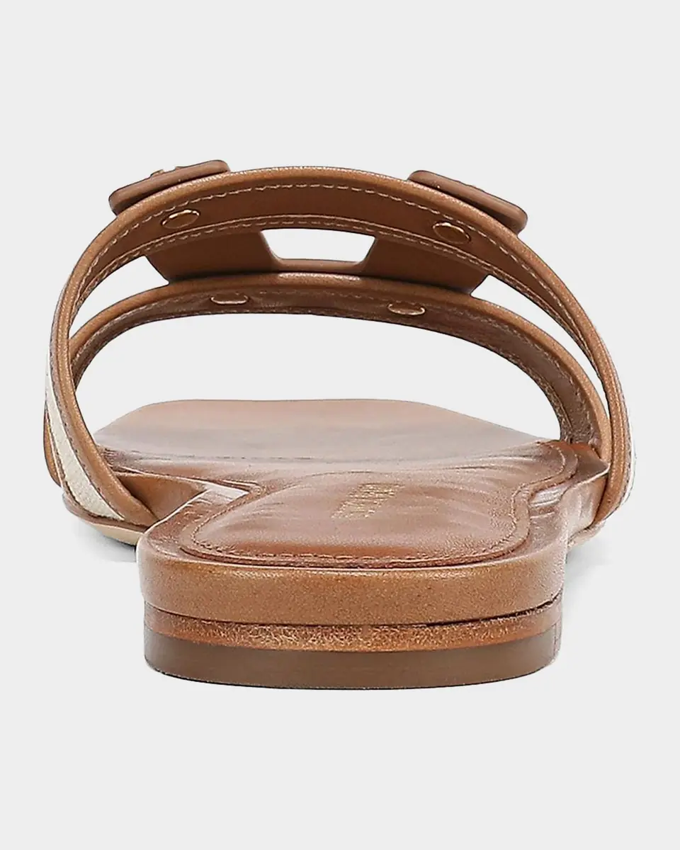 Veronica Beard Via Canvas and Leather Flat Slide Sandals | Thumbnail 2