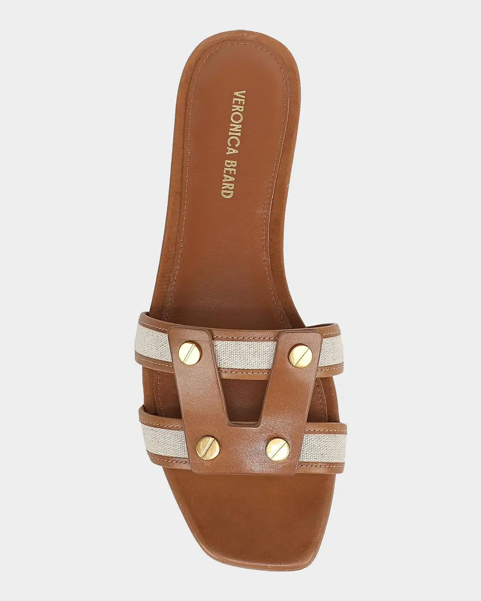 Veronica Beard Via Canvas and Leather Flat Slide Sandals | Thumbnail 3