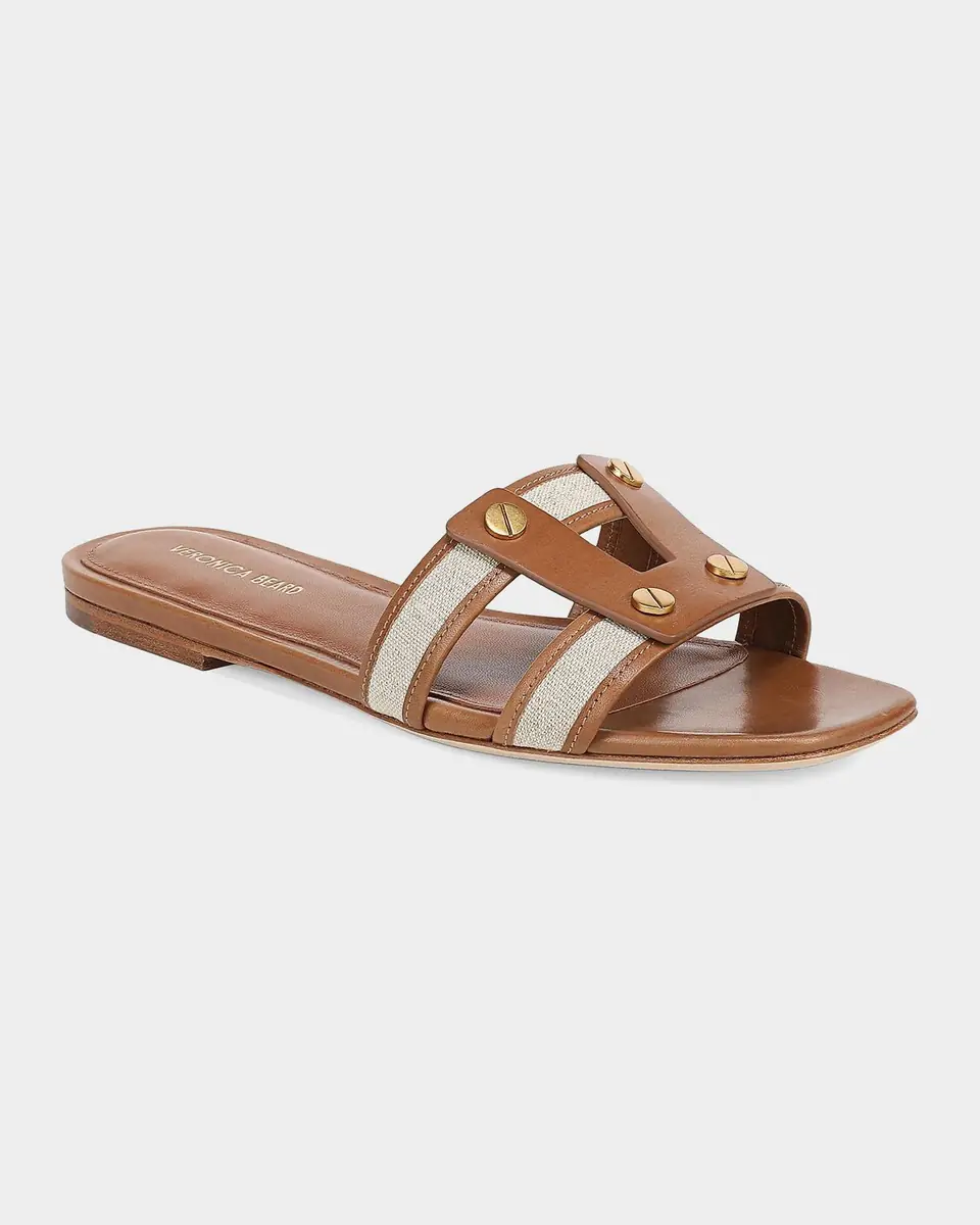 Veronica Beard Via Canvas and Leather Flat Slide Sandals | Thumbnail 4