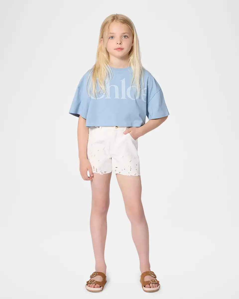 Chloé Girl's Logo Short-Sleeve Crop T-Shirt, Size 4-14 | Thumbnail 2 Chloé Girl's Logo Short-Sleeve Crop T-Shirt, Size 4-14 | Thumbnail 2