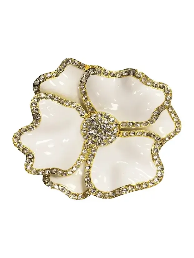 Nomi K White Flower Napkin Rings With Crystal Border, Set Of 4
