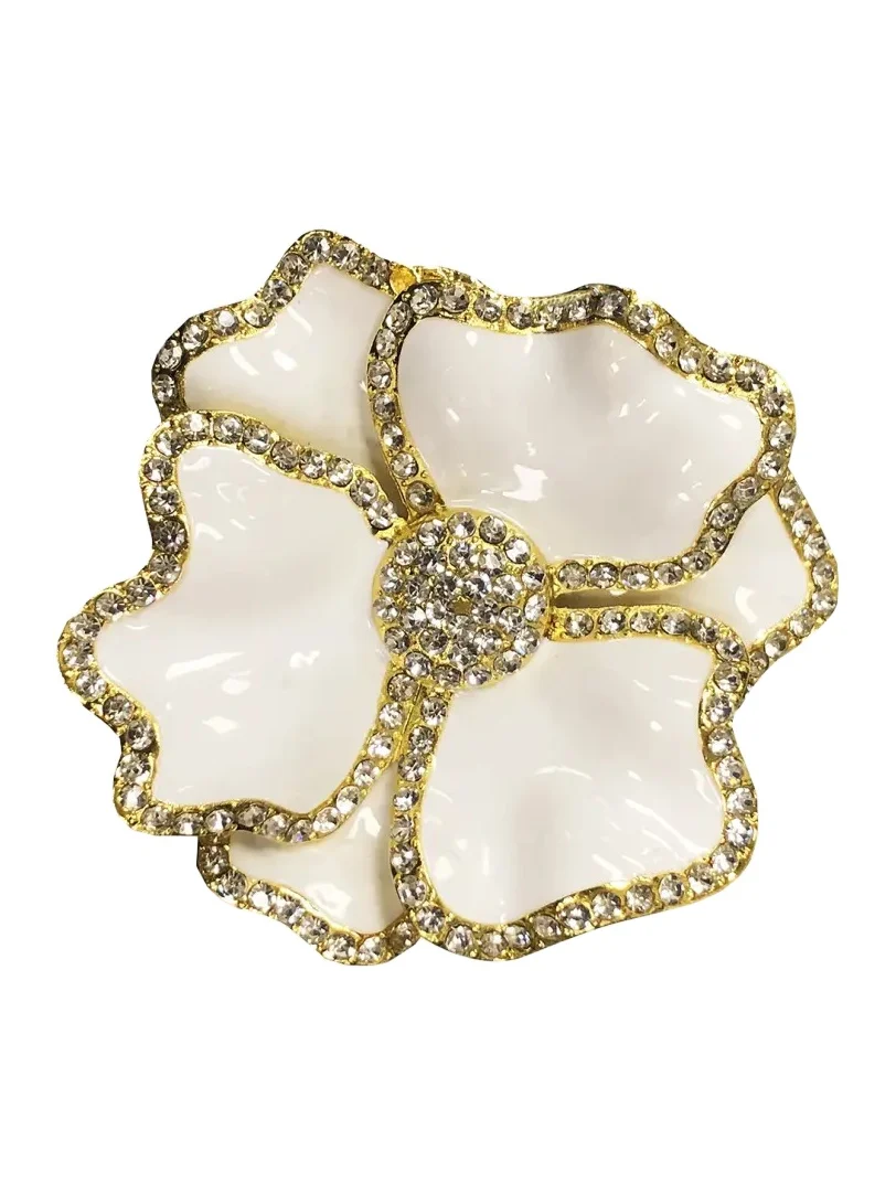 Nomi K White Flower Napkin Rings With Crystal Border, Set Of 4