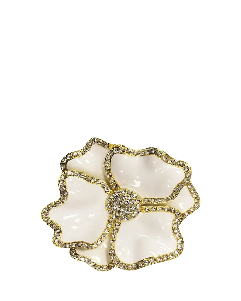 Nomi K White Flower Napkin Rings With Crystal Border, Set Of 4