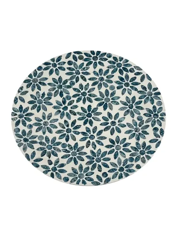 Nomi K Blue Floral Shell Placemat, 15" Round