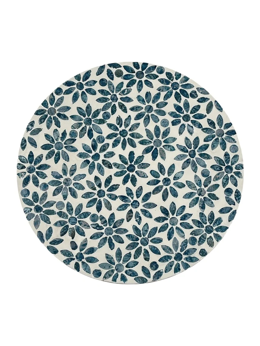 Nomi K Blue Floral Shell Placemat, 15" Round