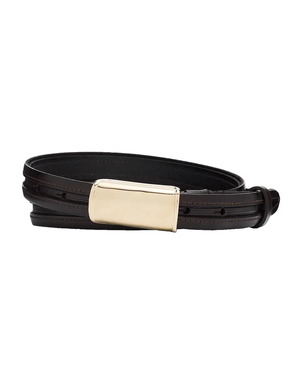 Brunello Cucinelli Men's Leather Belt with Box-Frame Buckle | Thumbnail 3 Brunello Cucinelli Men's Leather Belt with Box-Frame Buckle | Thumbnail 3
