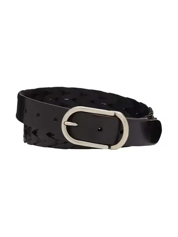 Men's Braided Smooth Calfskin Round-Buckle Belt Men's Braided Smooth Calfskin Round-Buckle Belt