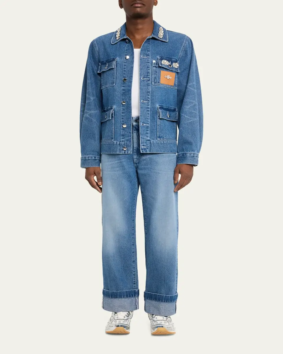 Simone Rocha Men's Embellished Washed Denim Jacket | Thumbnail 2