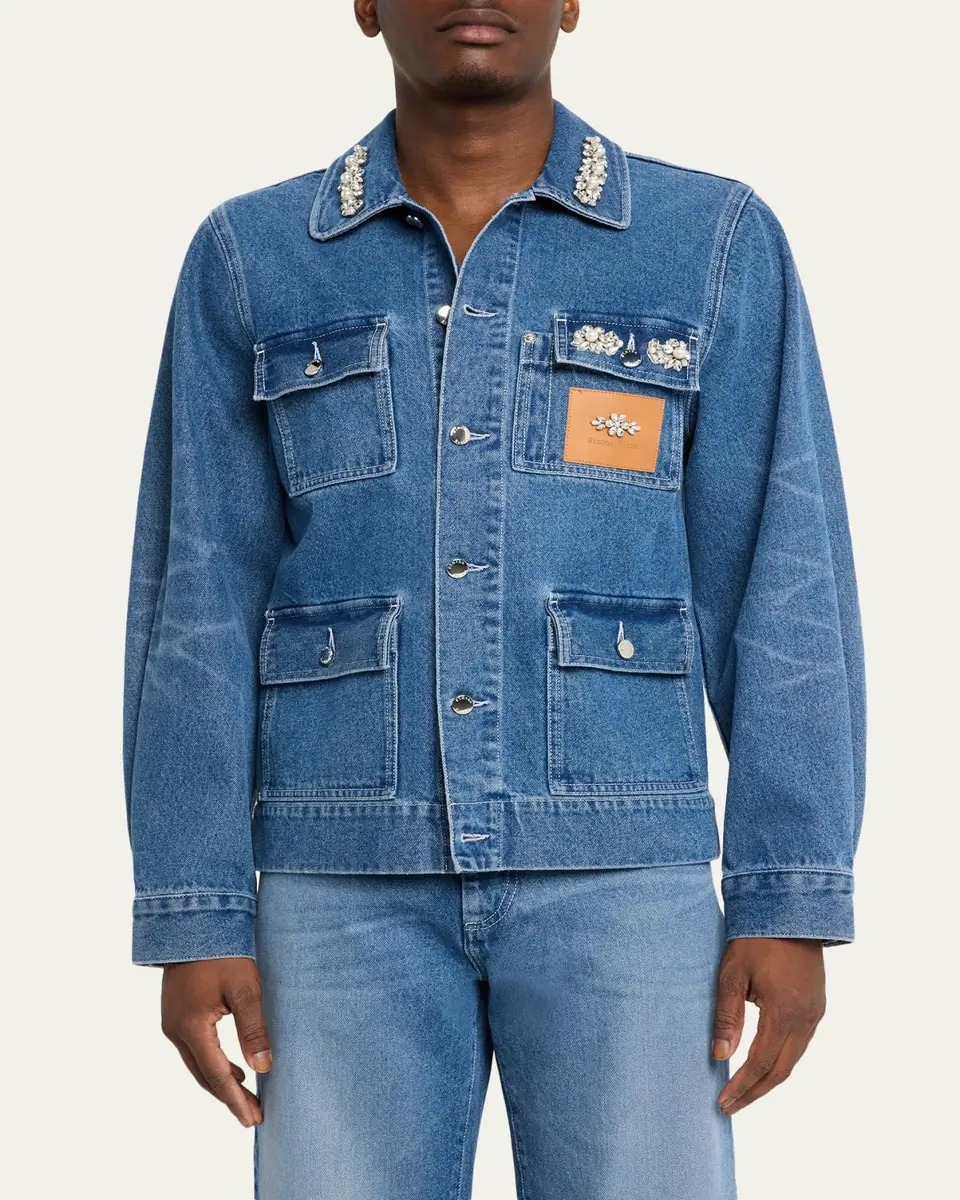 Simone Rocha Men's Embellished Washed Denim Jacket | Thumbnail 4