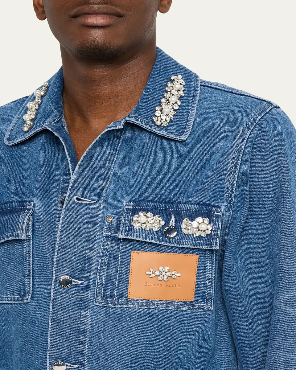 Simone Rocha Men's Embellished Washed Denim Jacket | Thumbnail 5