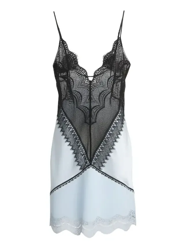Backless Lace & Leather Mesh Mini Dress