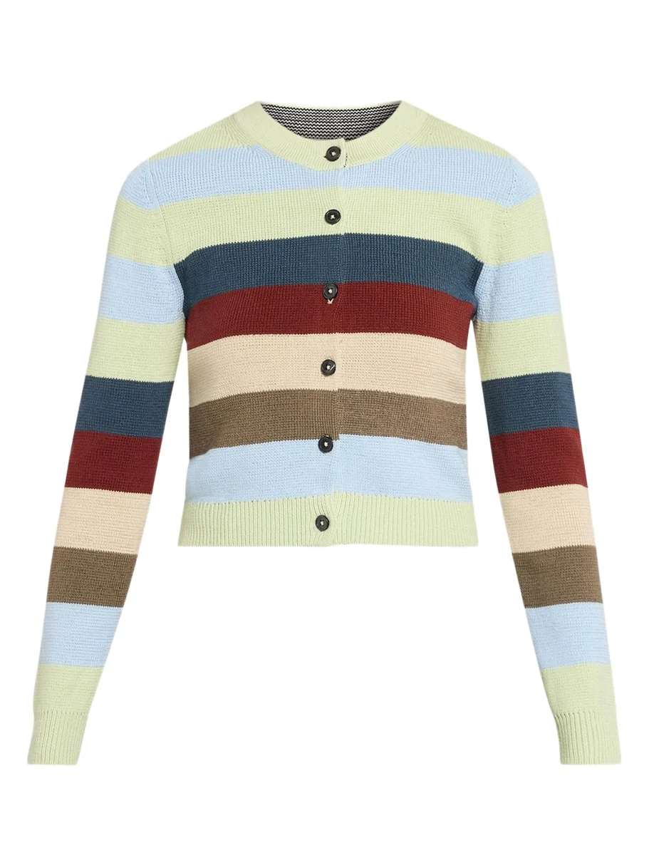 Striped Crop Crewneck Cardigan
