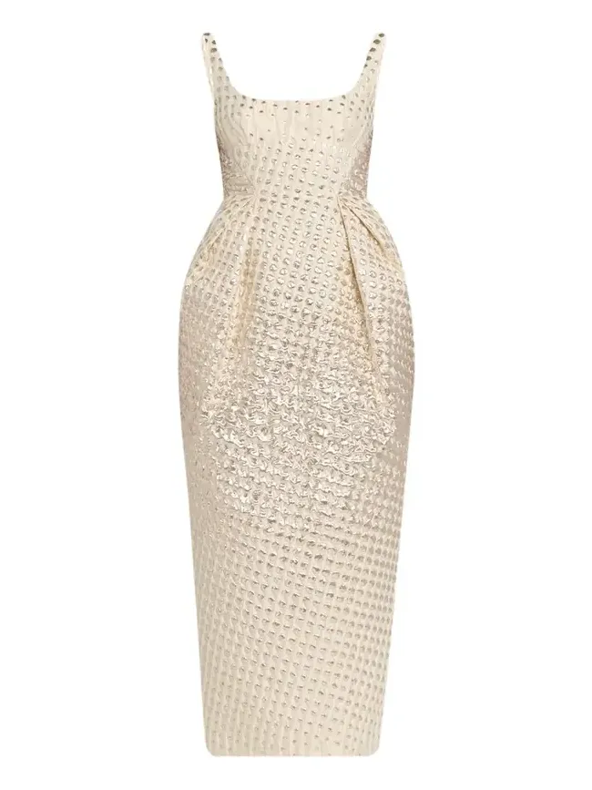 Halftone Wiggle Dot Metallic Jacquard Dress