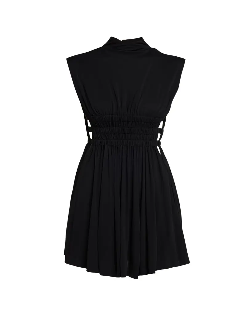 Alaïa Mock-Neck Waist-Cutout Jersey Backless Mini Dress | Image 1 Alaïa Mock-Neck Waist-Cutout Jersey Backless Mini Dress | Image 1