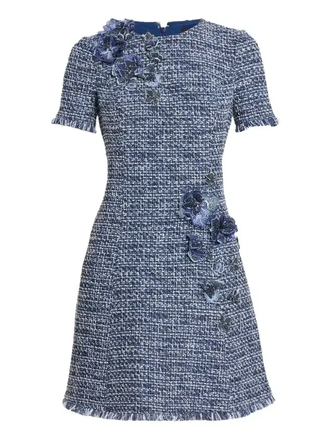 Floral Tweed Short-Sleeve Dress Floral Tweed Short-Sleeve Dress
