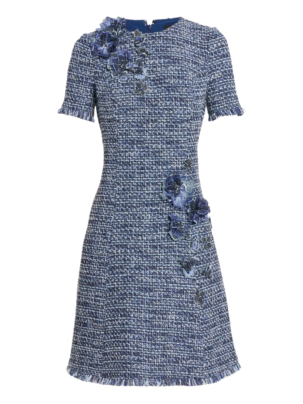 Rickie Freeman for Teri Jon Floral Tweed Short-Sleeve Dress