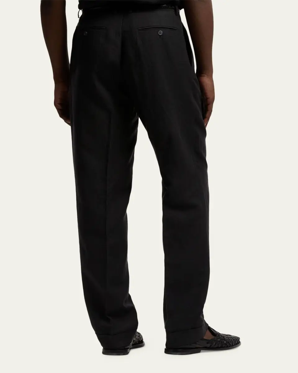 Ralph Lauren Purple Label Men's Silk and Linen Straight-Leg Pleated Trousers | Thumbnail 3