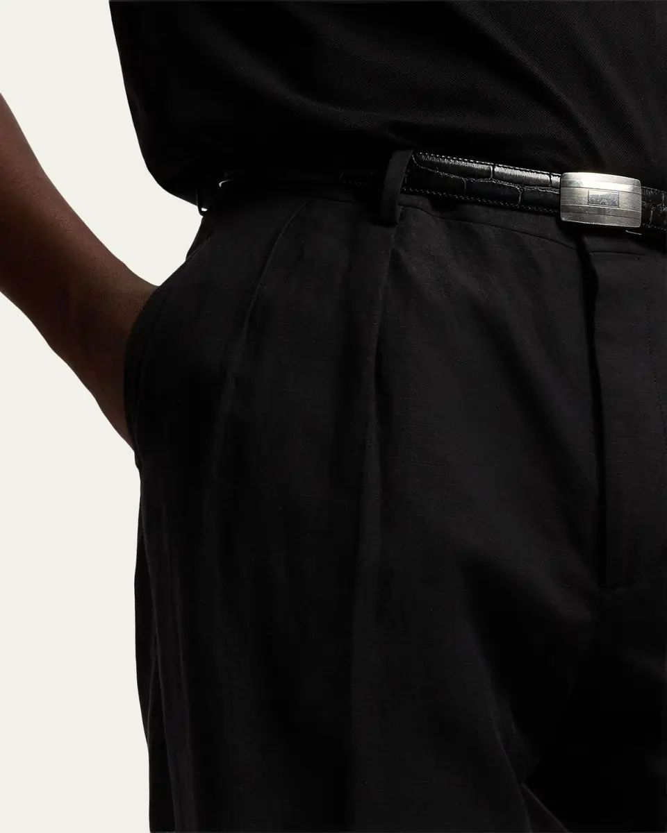 Ralph Lauren Purple Label Men's Silk and Linen Straight-Leg Pleated Trousers | Thumbnail 5