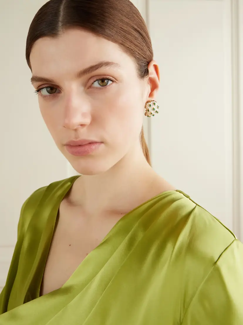 Eleuteri + Buccellati Vintage 1960's 18-karat Gold, Emerald And Bone Clip-on Earrings | Thumbnail 2