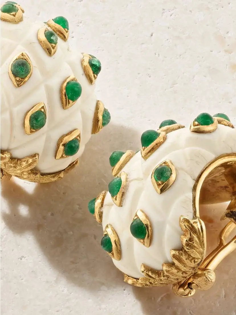 Eleuteri + Buccellati Vintage 1960's 18-karat Gold, Emerald And Bone Clip-on Earrings | Thumbnail 4